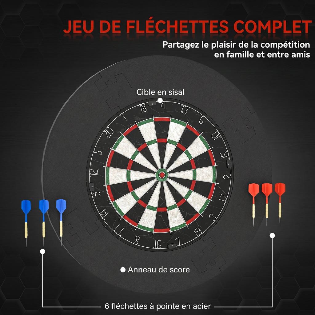 Sisal Dartboard, Professional, EVA Protective Ring, 6 Tip Darts, 71.5 x 3.8 cm, Black
