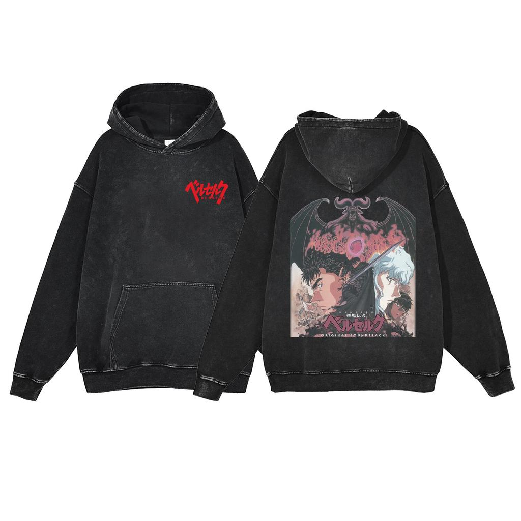 440G Heavy Washed Retro Animation Street Retro Cotton Sweater, Street Tide Hooded Sweater