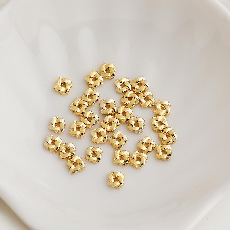 14K Gold-Plated DIY Bracelet Jewelry with Twisted Square Braided Spacers, Round Flower, and Gear Beads.