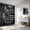Lion Shower Curtain Black, Inspirational Shower Curtain Motivational Positive Affirmations Quotes Cool Mens Bathroom Decor, Wate