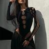 Y2K Gothic Sexy Dot Hollow Out body Ženy Hight Street Retro Dlouhé rukávy Tenké tričko Dámské elegantní Streetwear Módní Design Body