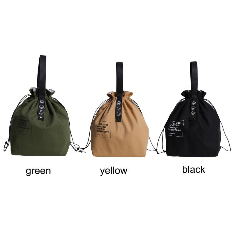 Nordic simple ins drawstring letter webbing insulated meal bag industrial canvas portable lunch box bag