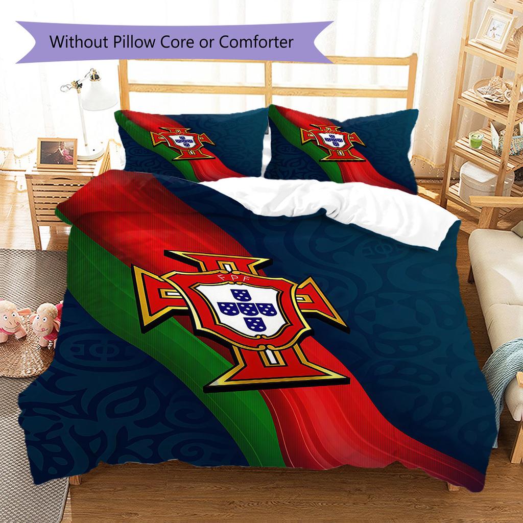 Portugal National Football Logo Pattern Bedding,Quilt Set Quilt Cover Pillowcase Home Birthday Gift(1 * duvet cover + 2 * pillowcase, without core)