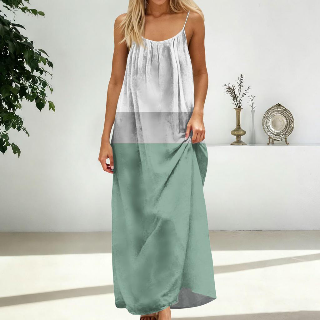 Women's Fashion Backless Spaghetti Strap Casual Loose-Fit Striped Print Dress