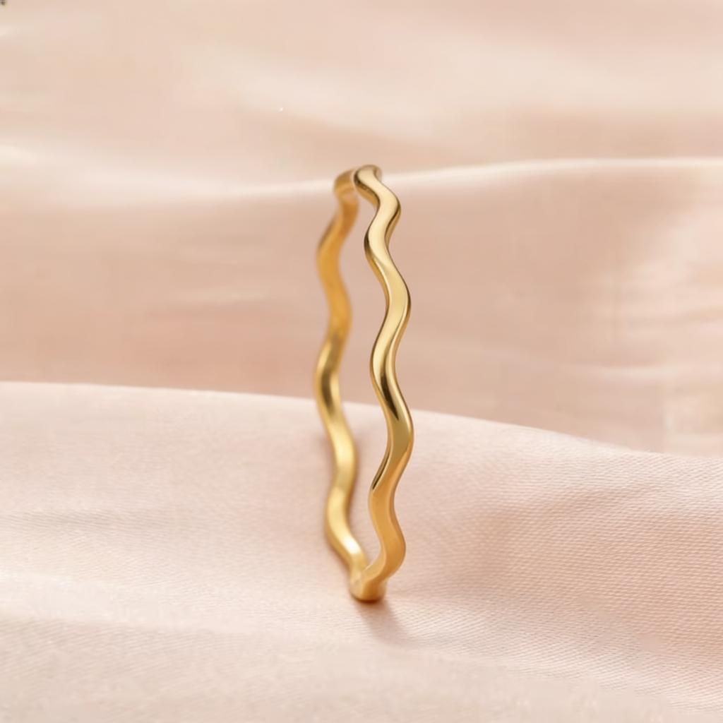 Fashion Simple Wave Ring Stainless Steel Women‘s Geometric Line Finger Rings Wedding Jewelry Gift for Lover Minimalist