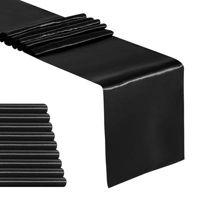 Lot de 10 Chemin de Table en Satin Noir 12x108 Pouces Long Mariage Satin Soie Chemins de Table pour Fêtes d'Anniversaire Banquets Décorations