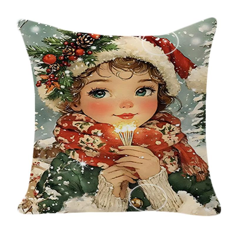 Christmas Pillow Cover Linen Print New Office Sofa Cushion Decoration Home Pillow Cover