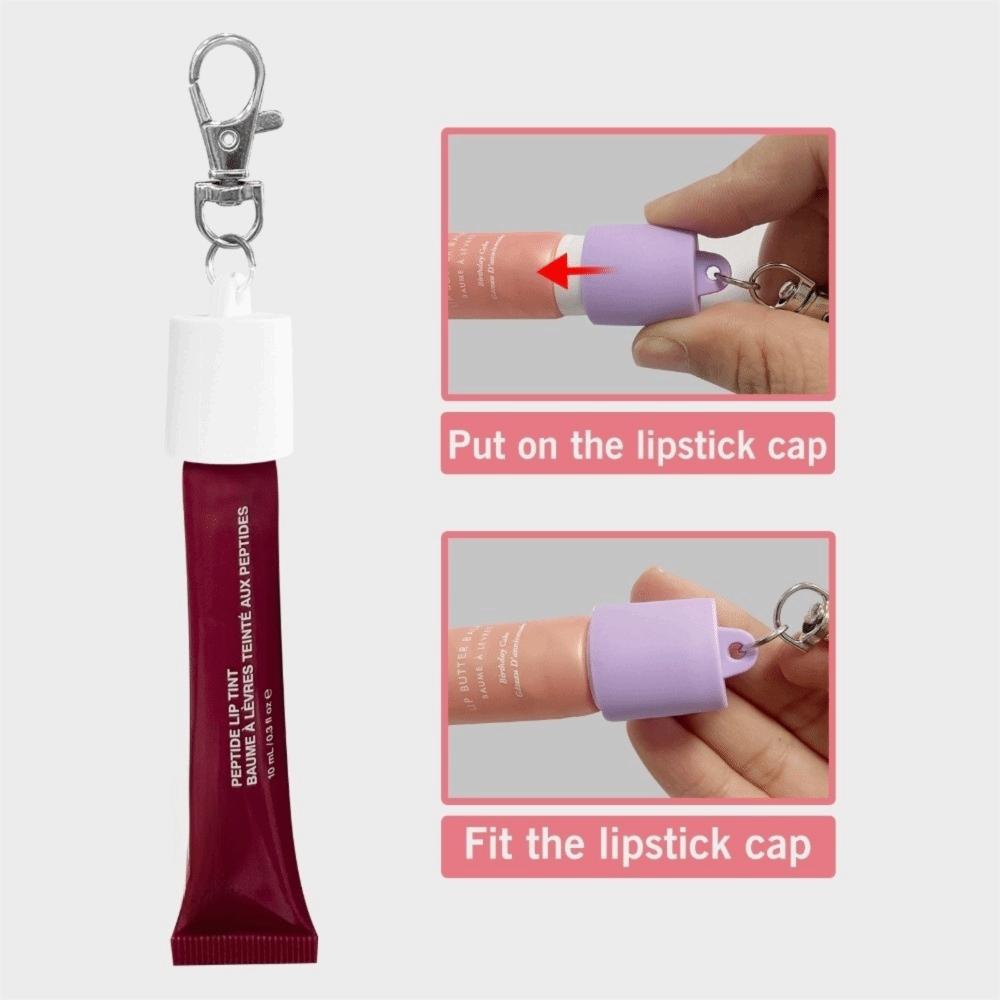 Portable Silicone Lip Balm Keychain Cap Bag Pendant Makeup Tool Accessories Lipstick Storage Cap Key Ring Lip Gloss Keychain Cap