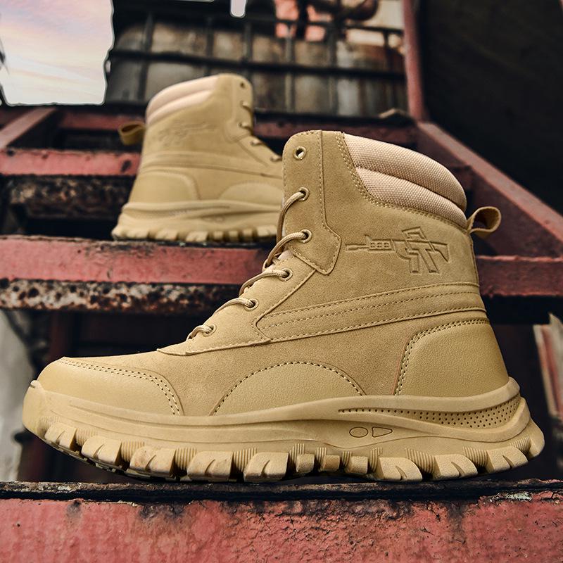 Men's Plus Size Waterproof Combat & Hiking Boots - Wear-Resistant Outdoor High-Tops, Military Desert Off-Road Boots