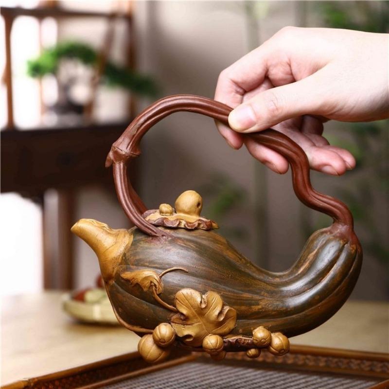 

Чайник Yi Xing Zisha, большая емкость, сделанный вручную, тыквенный горшок, чайный сервиз в стиле кунг-фу, имитация старого чайника, пузырьковый чайник