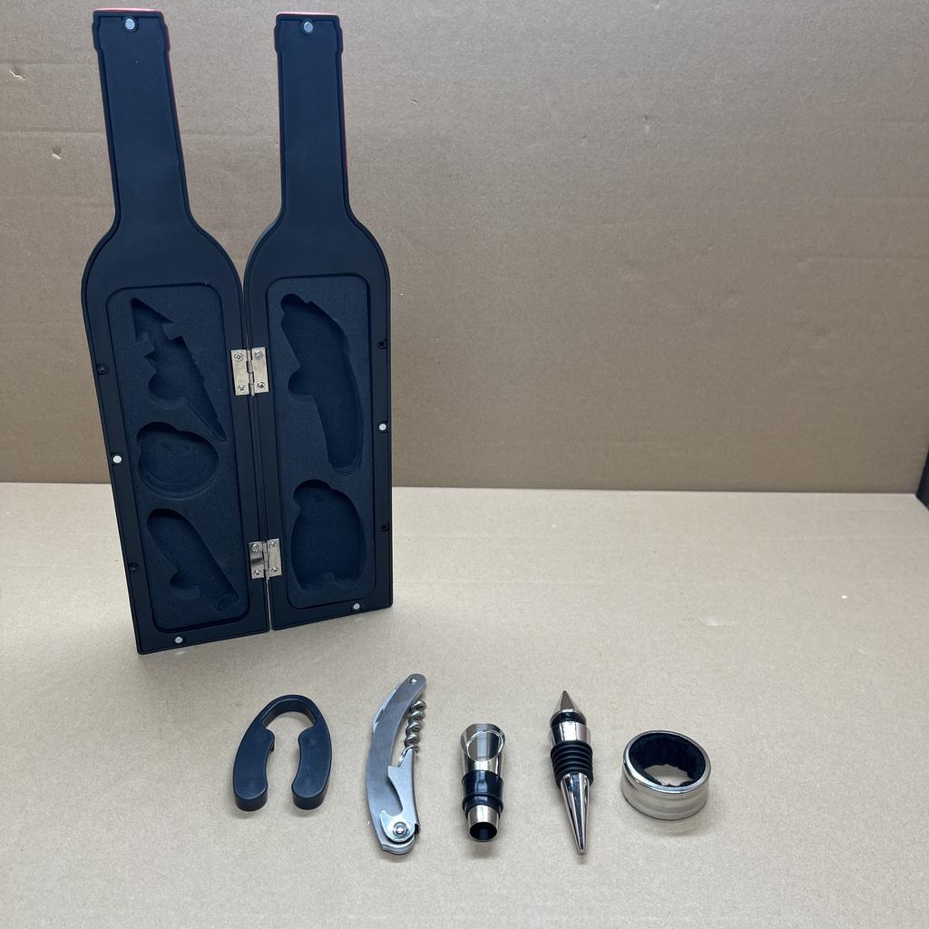 New Wine Opener 5-Piece Set, Household Corkscrew Bottle Opener Kit, Wine Bottle Shaped Gift Set with Box