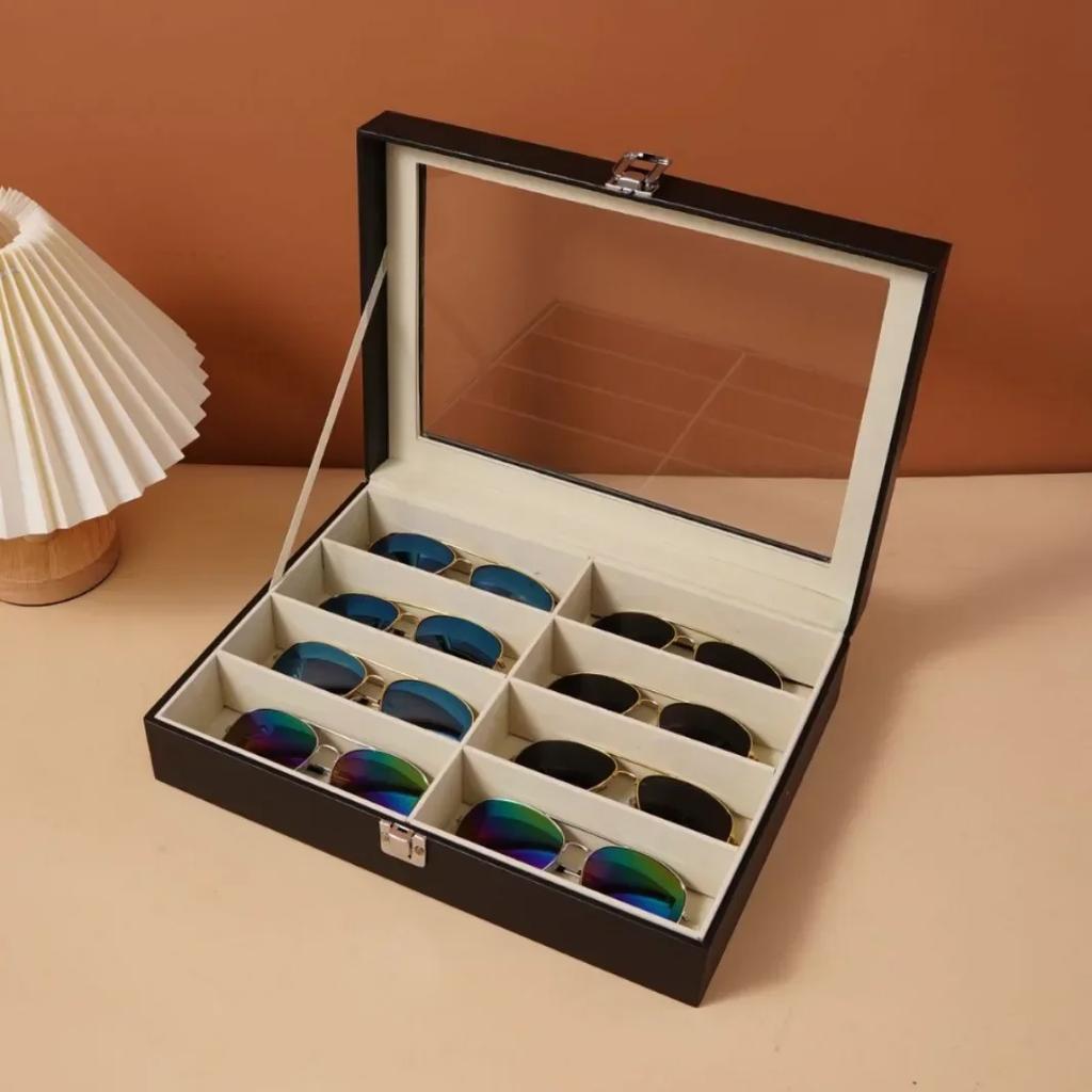1pc PU Leather Eyewear Storage Box-Multifunctional Sunglasses & Eyeglass Display Case Practical Home Use Protective Storage Box