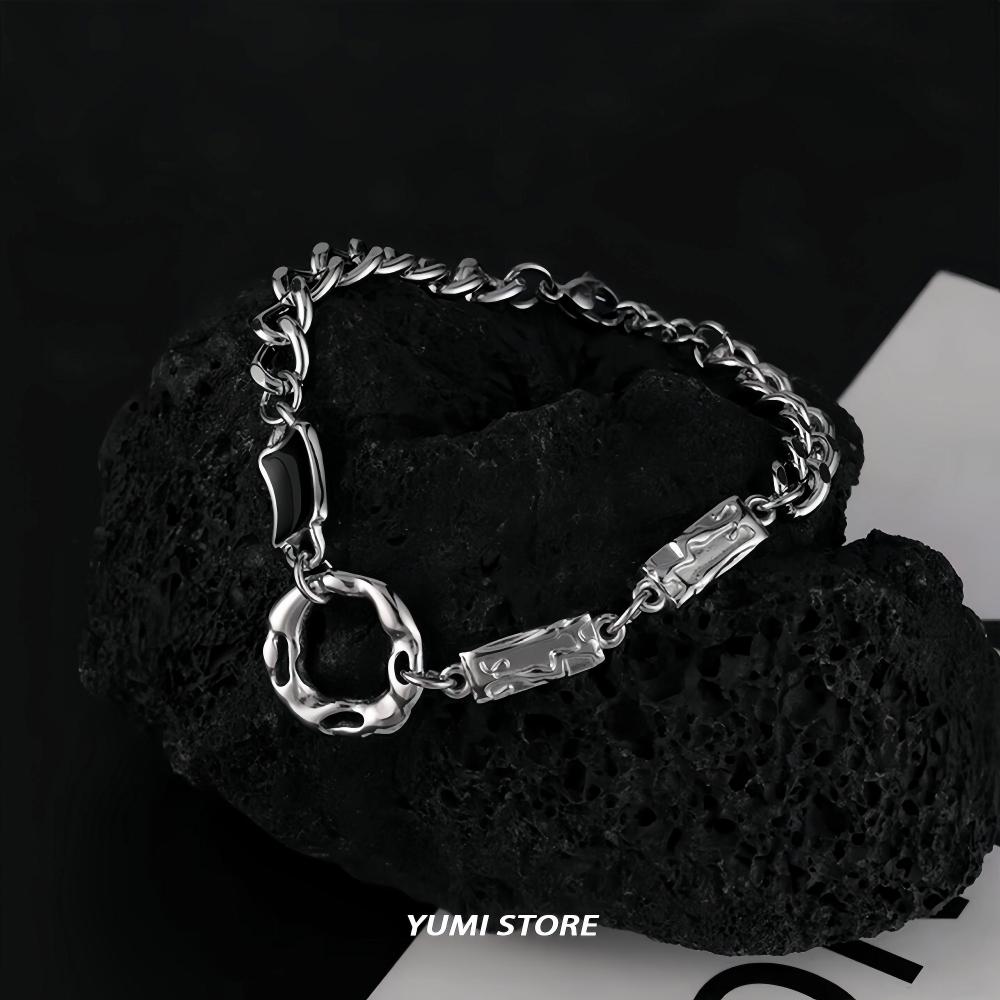 Trendy Circle Geometric Bracelet For Man Woman Hip Hop Titanium Steel Non Fading Cuban Bracelet Hip Hop Couple Jewelry Kpop Gift