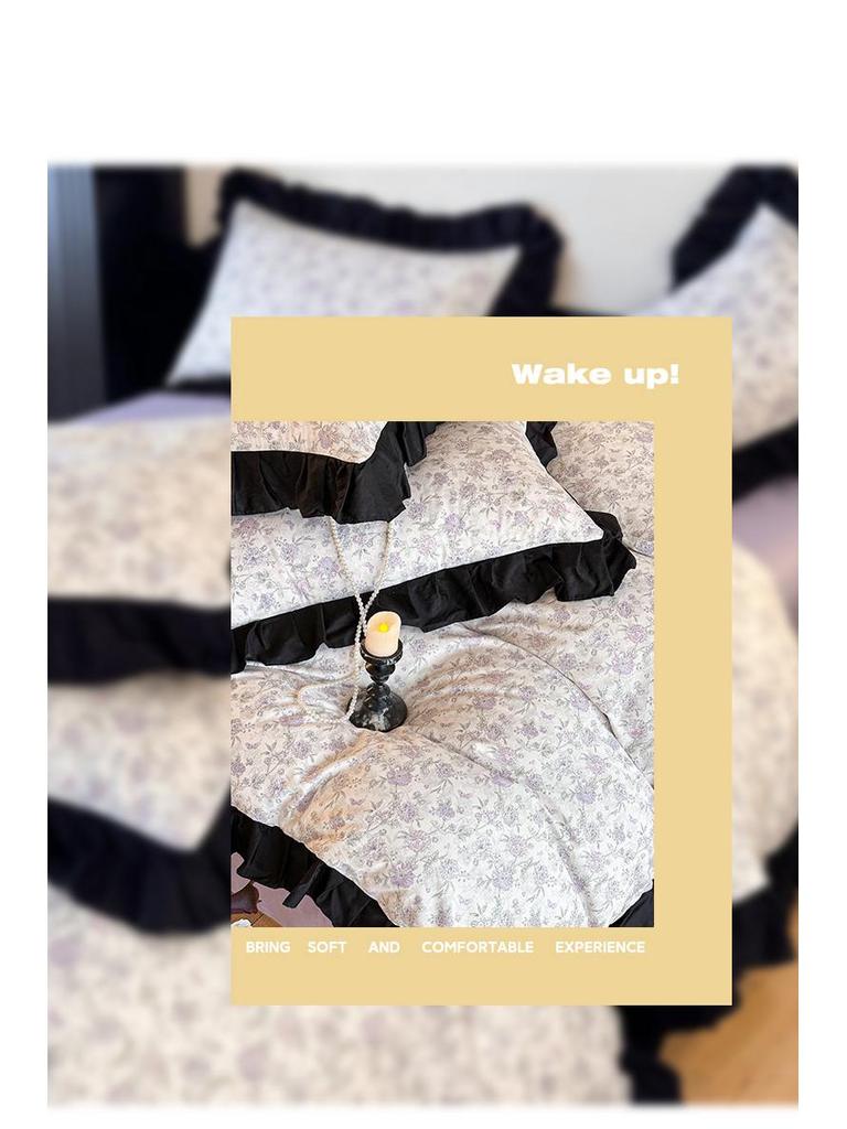 Fashion Soft Cotton Warm Black Lace Four-piece Bedding Set - New Style