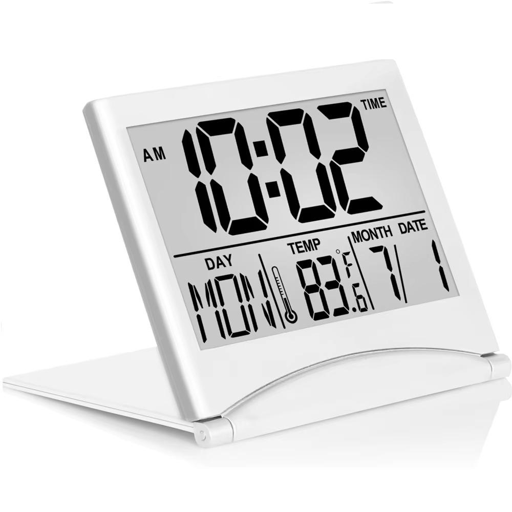 Foldable Backlit Calendar Clock Stylish Snooze Digital Alarm Clock Bedrooms Offices Travel Compact Desk LCD