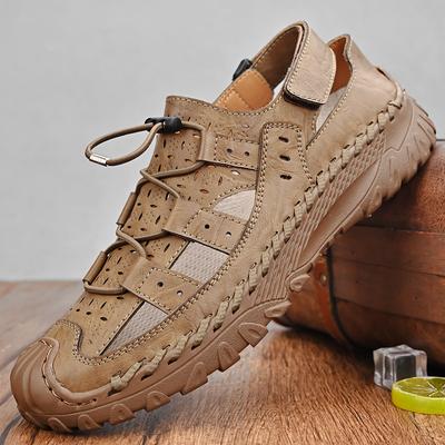 38-46 Summer Men's Large Fashion Handmade Leather Shoes Breathable Sandals Casual Beach Shoes Creeper Shoes