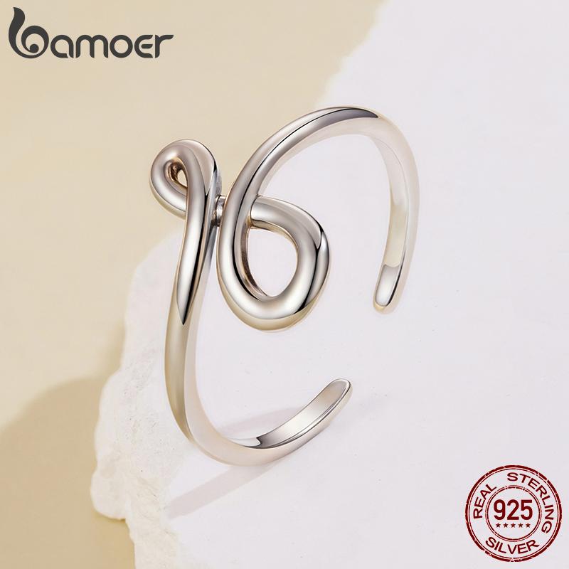 Bamoer   Copper Infinite Sleek Open Ring, Twisted Love Ring For Women Girls Minimalist Birthday Dating Jewelry Gift