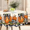 Pastoral Pumpkin Theme Tablecloth, Orange Pumpkin Black Checked Bow, Suitable For Square/Round Dining Tables