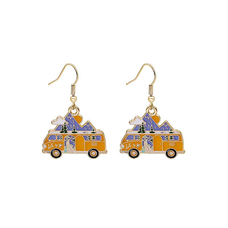 Fun Cartoon Asymmetrical Oil Drop Earrings, Guochao Panda Animal Fruit Earrings, Cute Mushroom Leaf Earrings