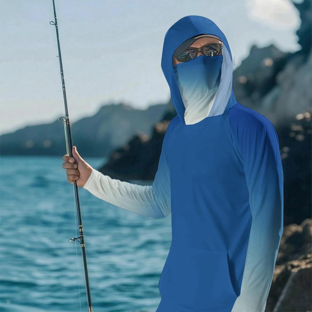 Lightweight Long Sleeve Hoodie Shirt with Integrated Face Cover Sun Protection Rash Guard Top for Outdoor Activities