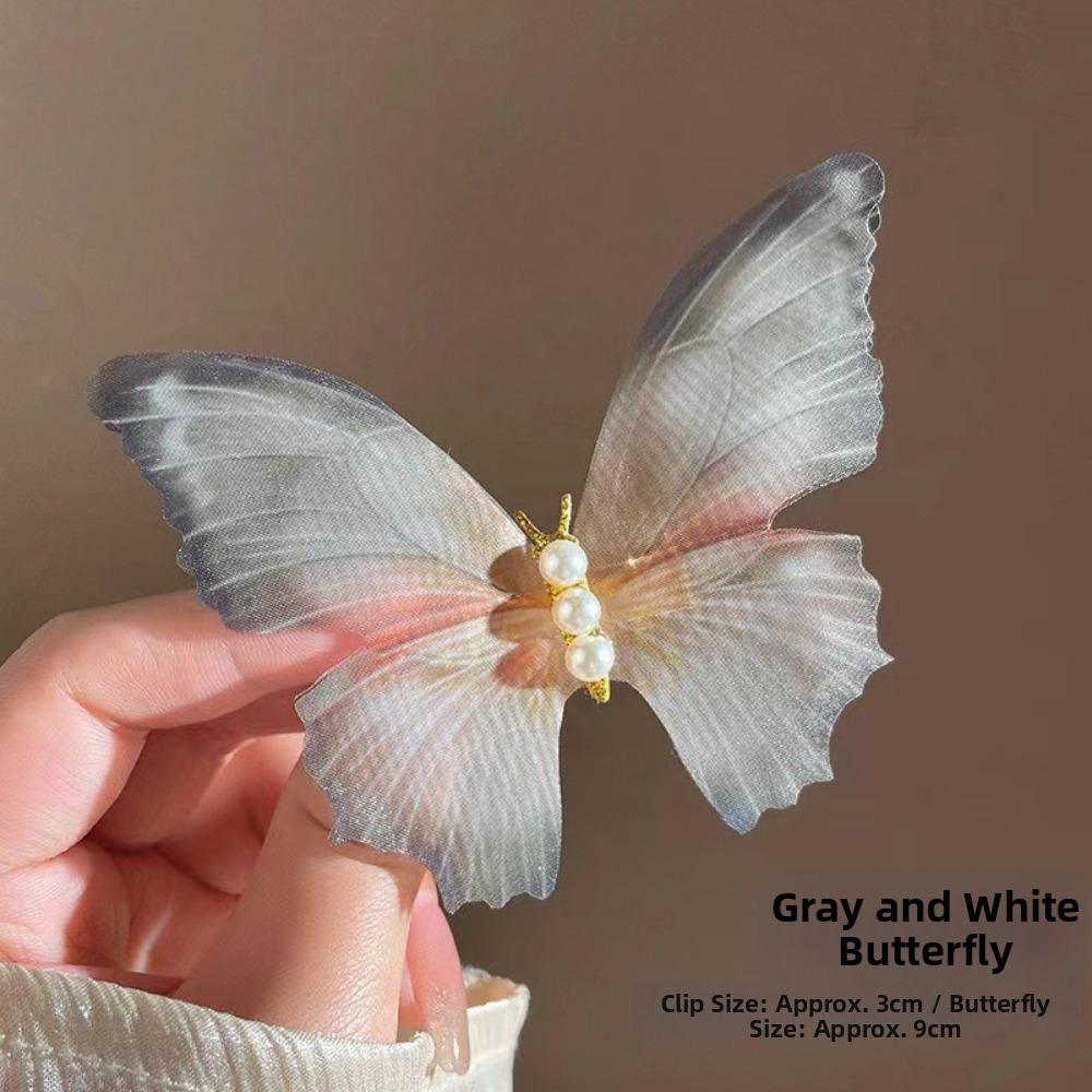 New Pearl Butterfly Hair Clips Dreamy Blue Ponytail Headdress Mesh Lace Butterfly Hairpins Hair Accessories