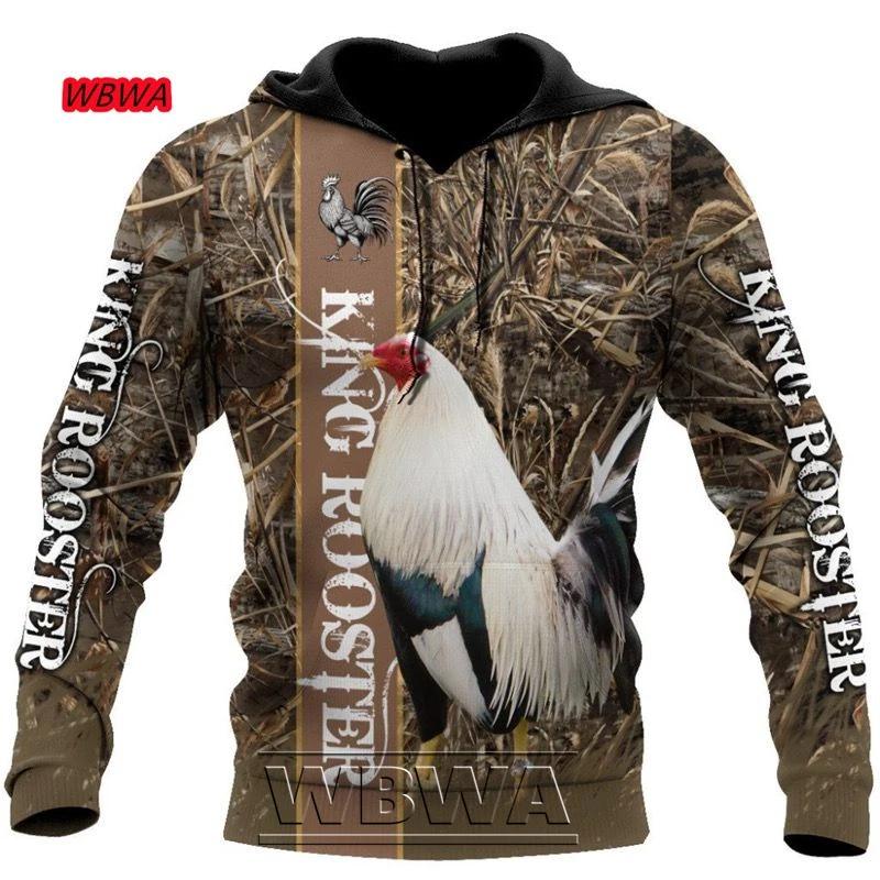 Krásná unisexová luxusní mikina s kapucí s celoplošným 3D potiskem kohouta, pánská mikina, pulovr, ležérní bunda Harajuku, tepláková souprava