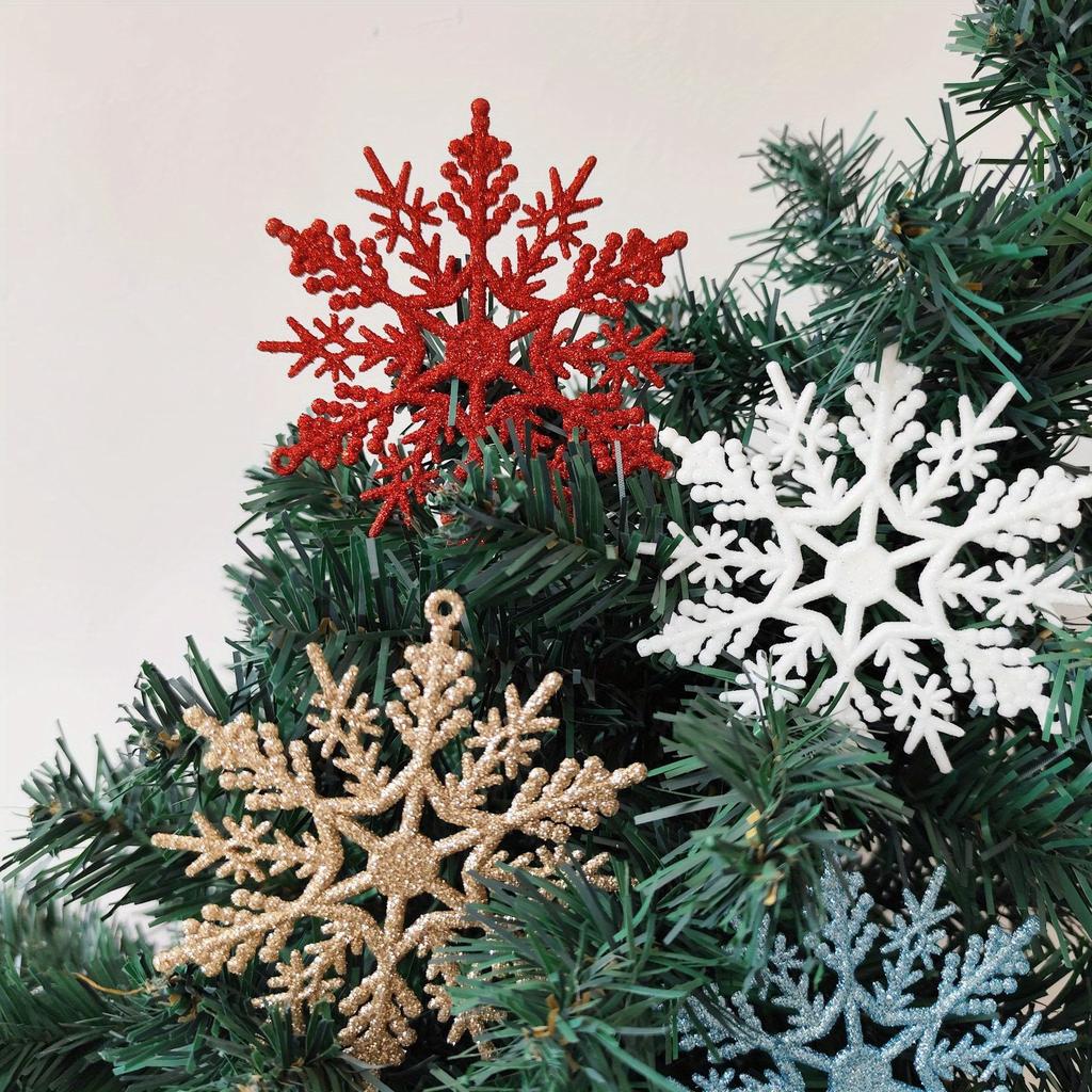 12pcs Christmas Snowflake Ornaments, Plastic Snowflake, Glitter SnowFlakes, Xmas Tree Pendant, Snowflake for Christmas Tree