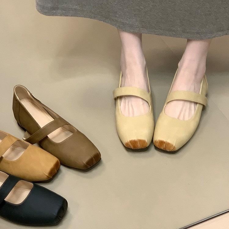 French Square Head with Mary Jane Shoes 2025 Autumn New Retro Inner Height Increase Ballet Light Shoes