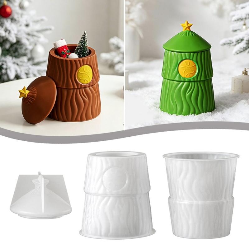 Holiday Tree Shape Container Craft Mould, Two Part Casting Mould Set for Handmade Candle Holder and Christmas Table Display