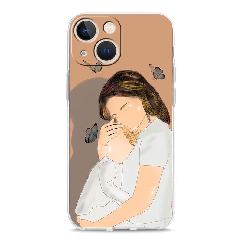 Phone Case For iPhone 15 14 13 12 Mini 11 Pro Max XS X XR 7 8 Plus Clear Shockproof Silicone TPU Cover Baby Girl Mom Family