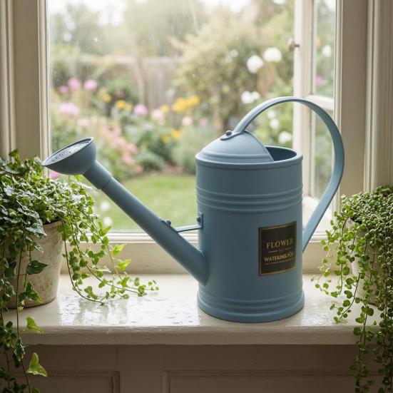 Regadera de Pico Largo, Regadera de Metal para Jardín de 1.8L, Regadera con Cabezal de Aspersor para Plantas de Interior y Exterior, Jardinería Casera