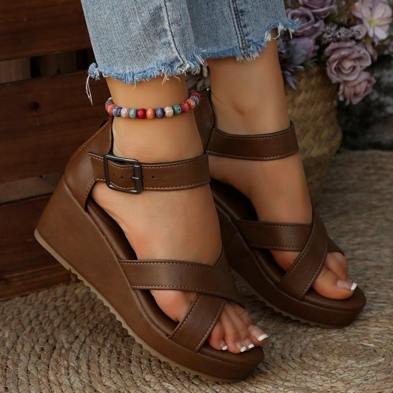 Sandali con Tacco Spesso Stile Romano 2026 Moda Estiva Donna Taglia Grande Fibbia a Cinturino Tacco Alto Piattaforma Ciabatte Pelle PU