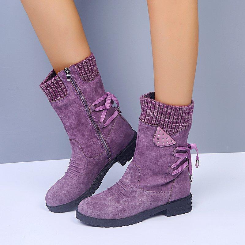 Customizable Winter Snow Boots Women Zipper Fashion PU Leather Mid-Calf Boots Shoes