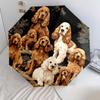 Black Puppy pattern, automatic folding umbrella, portable and foldable design, 8 ribs, a Christmas or birthday gift.