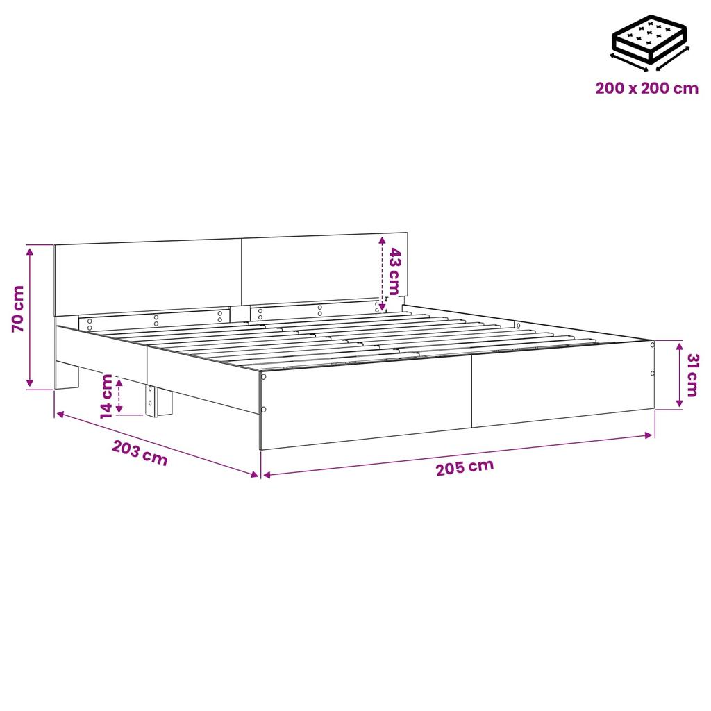 Bed Frame with Headboard Black Oak Effect 200 x 200 cm