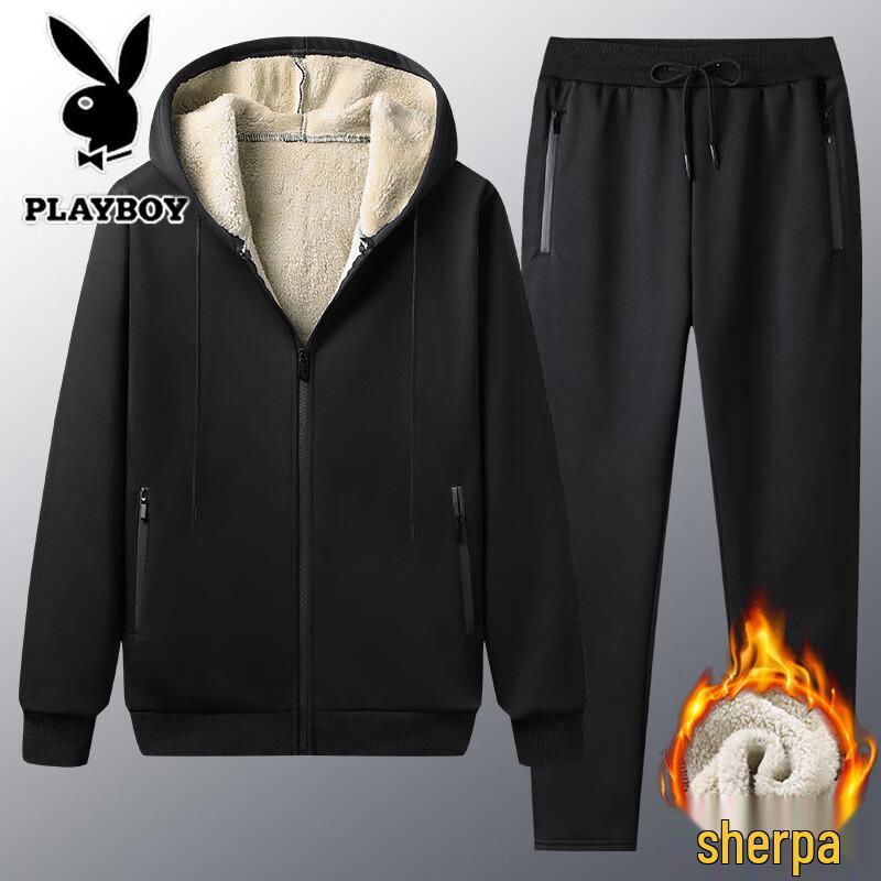 

PLAYBOY Men s Lamb Fleece Hooded Sportswear Set L