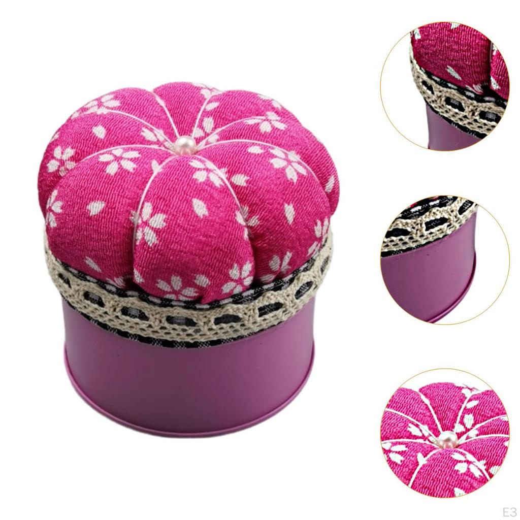 Needle Cushion Box Pin Cushions Head Holder Paper Clips Quilting Pumpkin Shaped