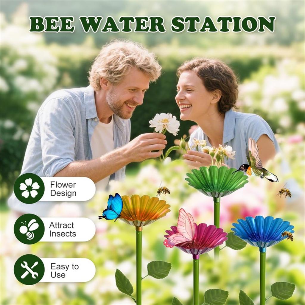 Bee Watering Station, New Bee Water Feeder For Garden In Flower Shape, Metal Butterfly Bath Drinking Bowl For Outdoor Garden Yard Decor