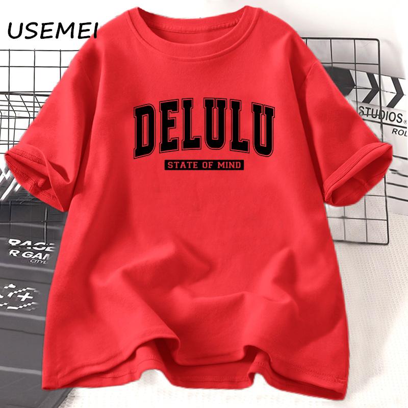 Delulu State of Mind Tshirt Women Funny Trendy Pirinted Tshirt Casual Cotton Short Sleeve Tee Shirt Aesthetic Womens Clothing S