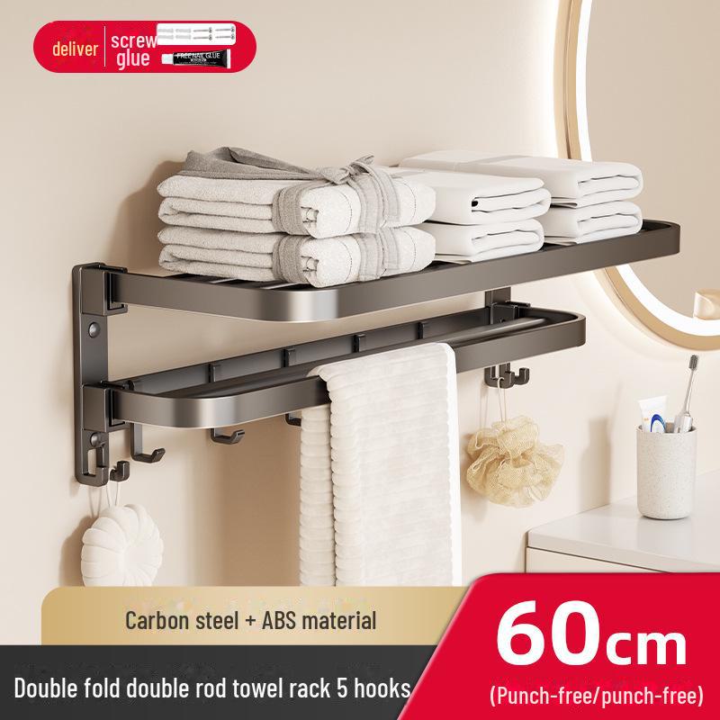 Punch-Free Bathroom Towel Rack and Shelf Kit