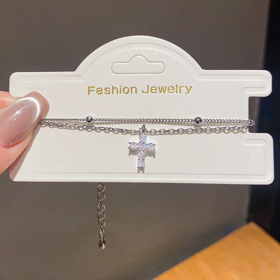 Bracciale con Ciondolo a Croce con Pietre di Zircone per Donne Gioiello Elegante Regalo
