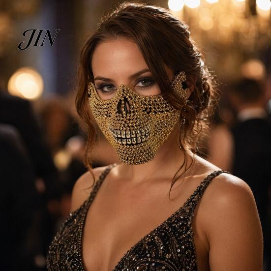 Creative Party Costume Prop Halloween Skull Half Face Mask, Rhinestone Punk Knight Masquerade Comfortable Mask with Adjustable Straps, Lightweight