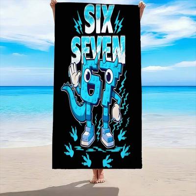 1 pièce 67 Serviette de Plage Monster Fan Séchage Rapide, Serviette Légère Douce en Polyester, Impression Dino Dessin Animé Six Sept, pour Plage Natation Sur