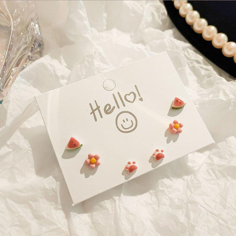 

Женские керамические маленькие изысканные серьги-пусеты в стиле инс с серебряной иглой Pink cat claw 3 piece set