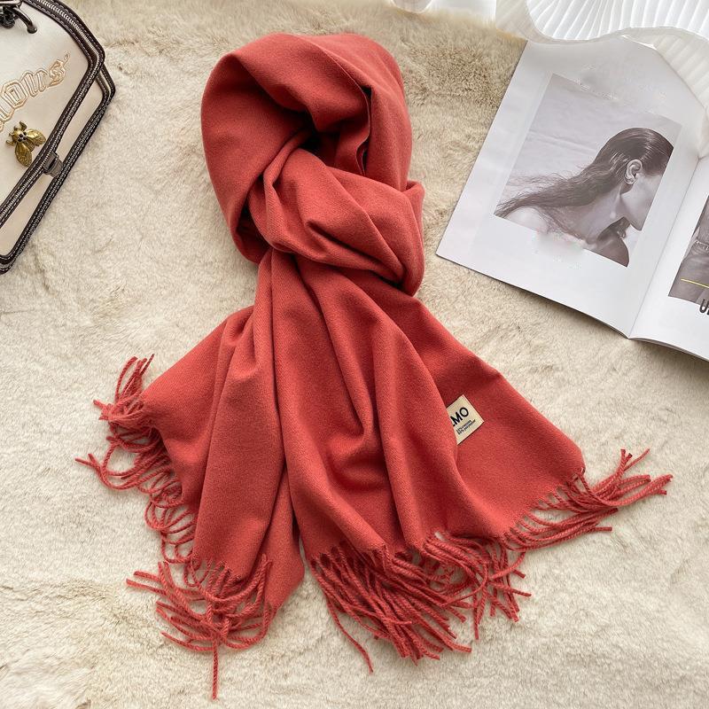Solid Color Imitation Cashmere Scarf For Women Suitable For Winter Suitable For Couples Dual Use Warm Long Thick
