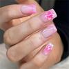 24pcs Easy Apply Press On Nail Short Light Pink French Blush Flowers Design Quick Apply Fake Nail for Women Party