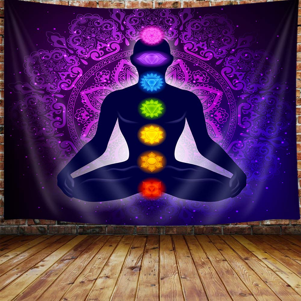 Seven Chakra Tapestry Yoga Meditation Tapestry Colorful Mandala Indian Hippie Tapestry Wall Hanging for Living Room Bedroom