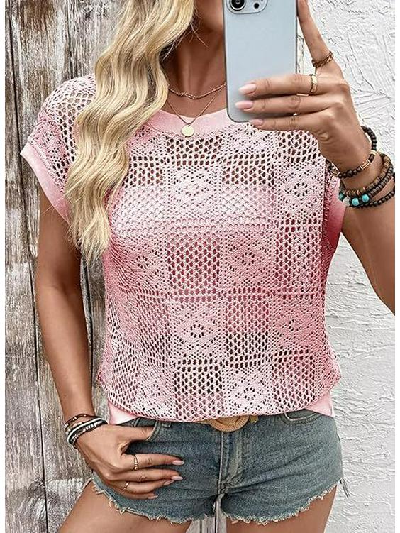 2026 Europäisches & Amerikanisches Grenzüberschreitendes Sommer-Spitzen-Oberteil für Frauen, Hohl, Spicy Girl, Rundhals