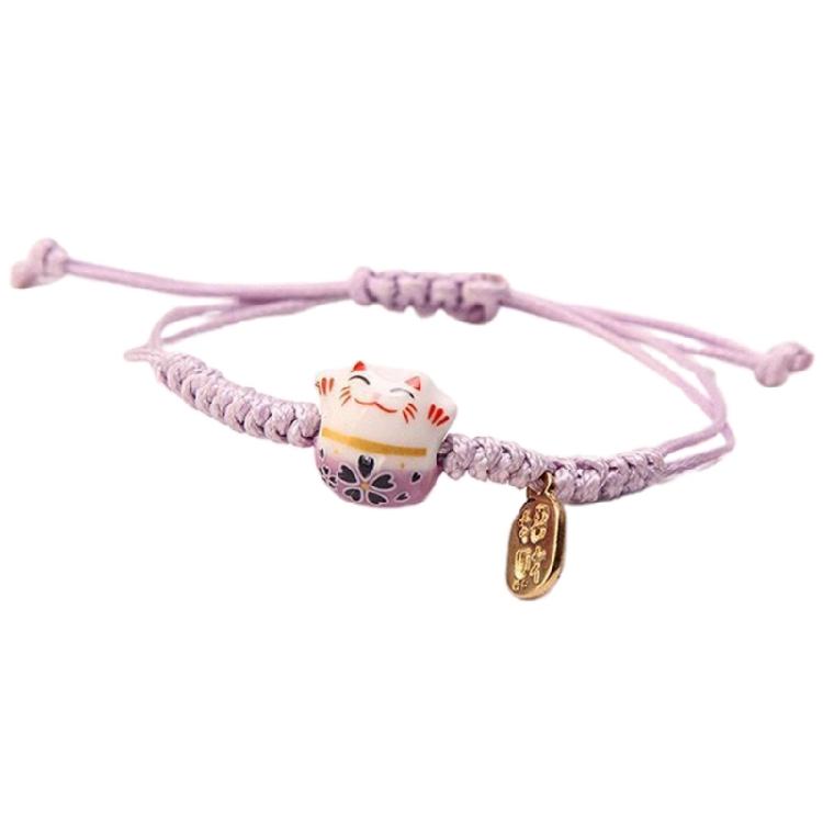 Cute Maneki Neko Couple Bangles Charm Versatile Lovely Ceramic Woven Bracelet