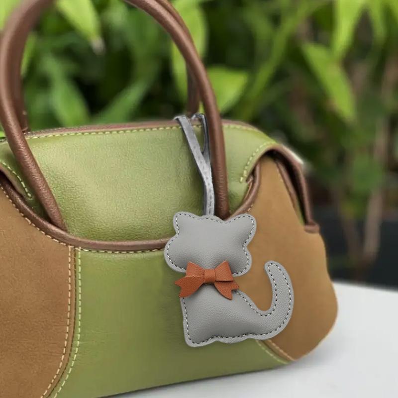 1PC Kitten-Shaped Bags PU Leather Cat Lovers Cat Keychain Luggage Keyring with Brown Bow Tie Gift Multiple Options Available